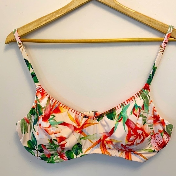LUCKY BRAND floral print bikini top adjustable straps removable pads white sz 1X - Picture 2 of 14